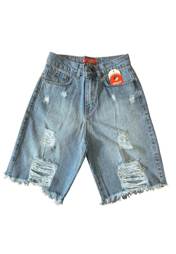 Blugi damă 3/4 cu talie înaltă – franjuri, croială lejeră, Albastri ,Engros